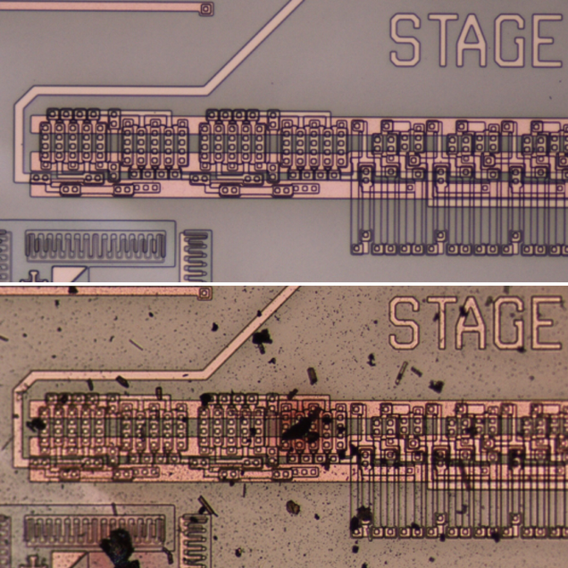 Closeup of the integrated circuit, before and after entering the GEER chamber (Image: NASA)
